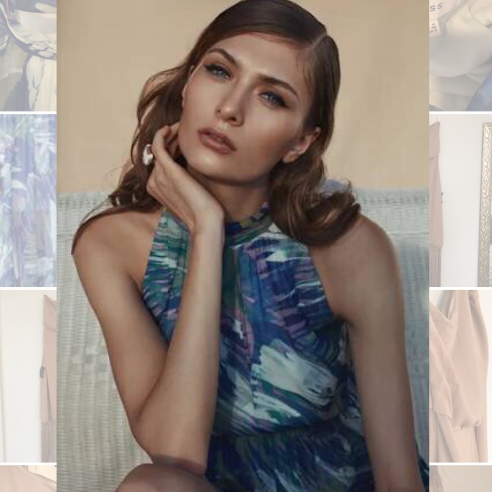 Reiss - size 4 - tropical blue green halter dress